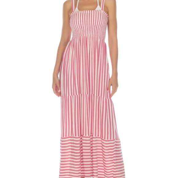 Raviya Women's Tiered Striped Maxi Cover-Up Dress - Pink - Picture 1 of 1